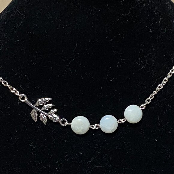 2/$20 Natural Serpentine Leaf Branch Necklace, Genuine Gemstone Stainless Chain - Picture 4 of 11